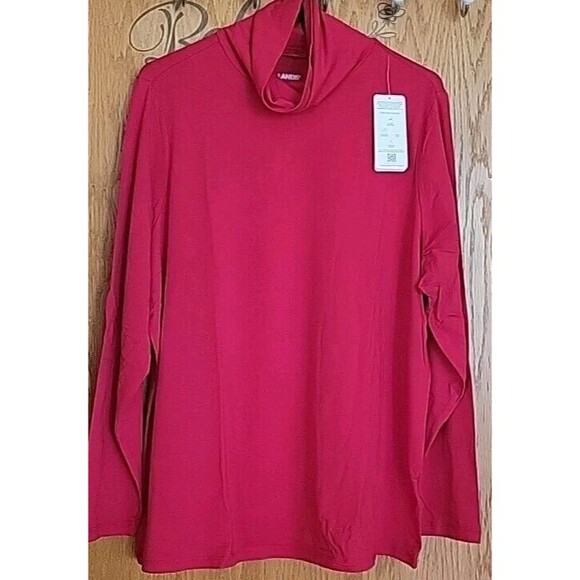 Women's Lands End Rich Red Lightweight Jersey Fitted Turtleneck 2X Solid NEW - Picture 4 of 5